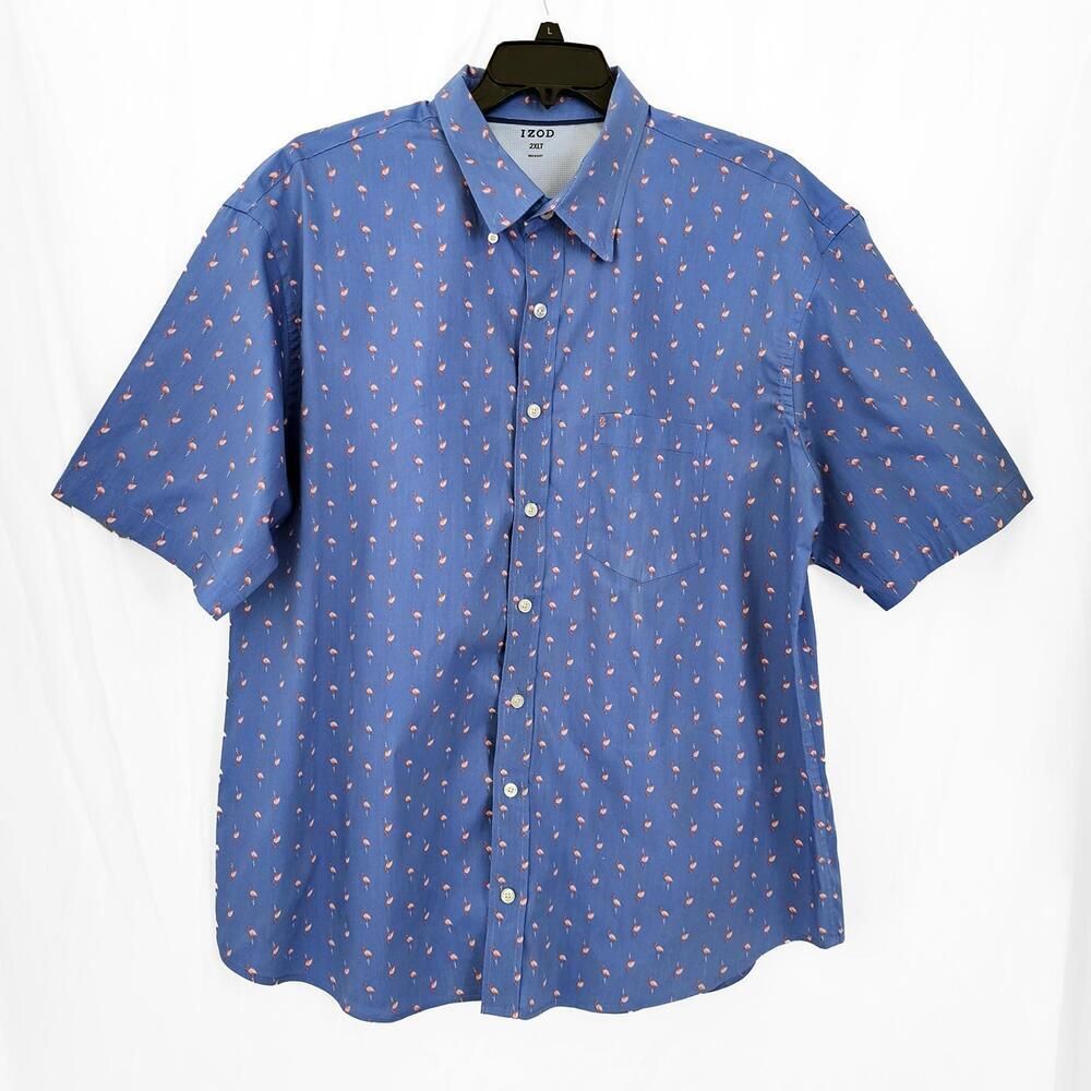 IZOD Men's Short Sleeve Button-Up Shirt with Flamingo Print, Size 2XLT